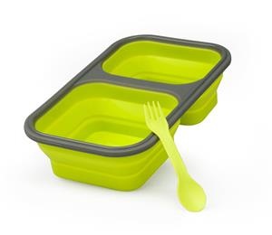 Collapsible silicone lunch box_food storage with two compartments In Green Collapsible silicone lunch box_food storage with two compartments In Green