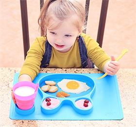 Silicone placemat+3 compartments plate for kids food+meal dining table feeding