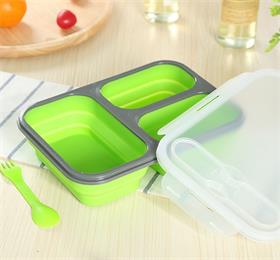 Enjoy your favorite lunch wherever you are with USSE 3 compartment silicone  folding lunch box!