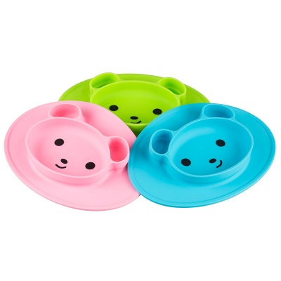 bpa free self suction silicone bear baby placemat plate