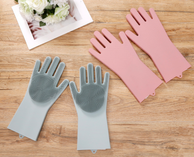 dishwashing cleaning multipurpose silicone gloves with wash scrubber