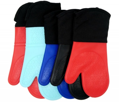Extra Long Heat Resistant Silicone Kitchen Oven Gloves With Cotton Cloth Inside
