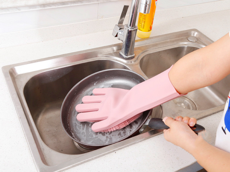 silicone brush scrubber gloves heat resistant for dish wash