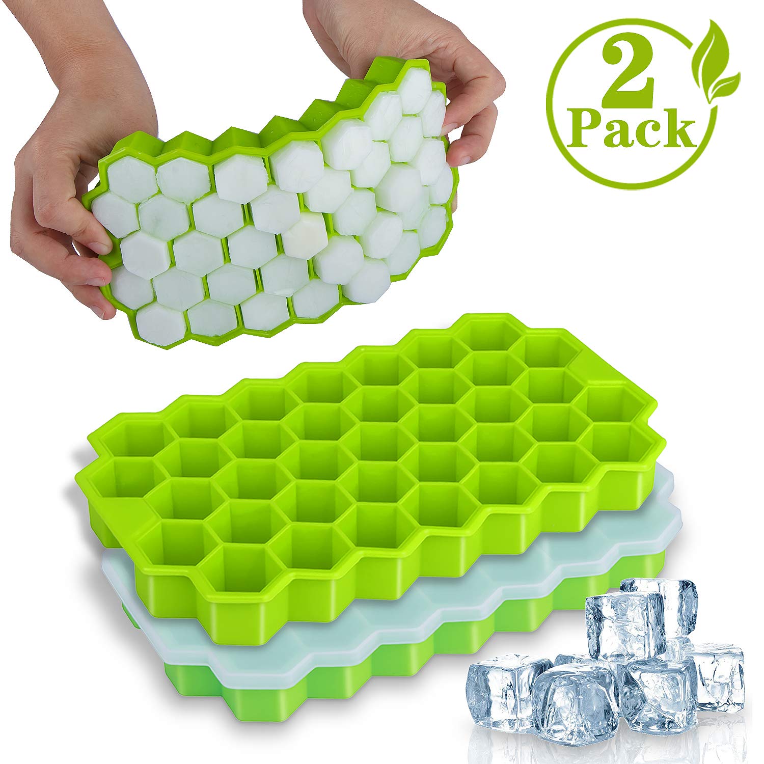 USSE Ice Cube Trays, BPA Free Silicone Ice Cube Molds with Lid for Whiskey, Cocktail